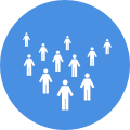 A blue circular image showing silhouettes as Wealthy Affiliate's step 3 - attract visitors as part of How does Wealthy Affiliate Work?
